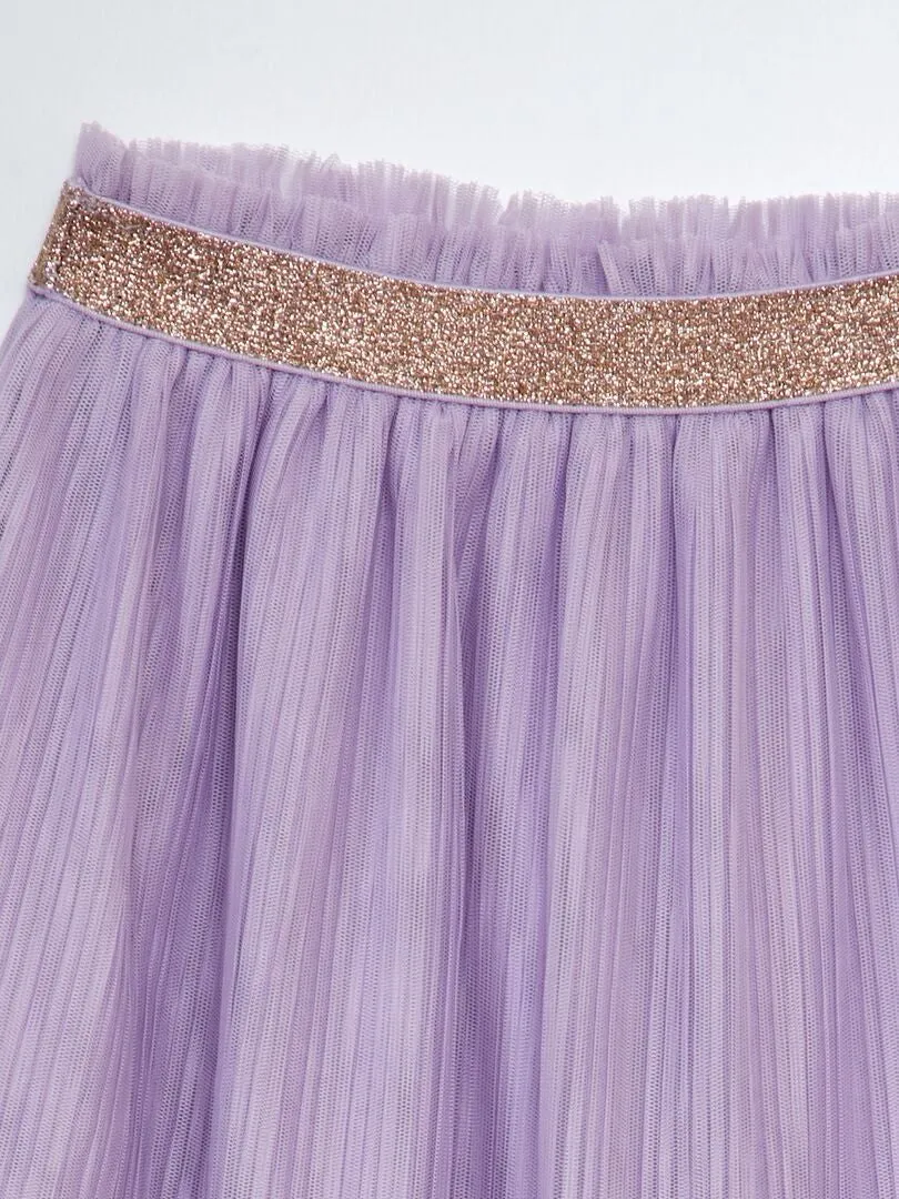 FALDA DE TUL PLISADA CON CINTURA BRILLANTE  PURPURA