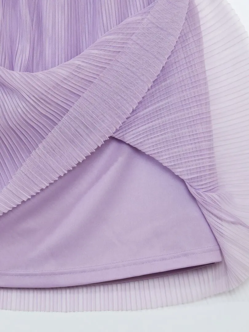 FALDA DE TUL PLISADA CON CINTURA BRILLANTE  PURPURA