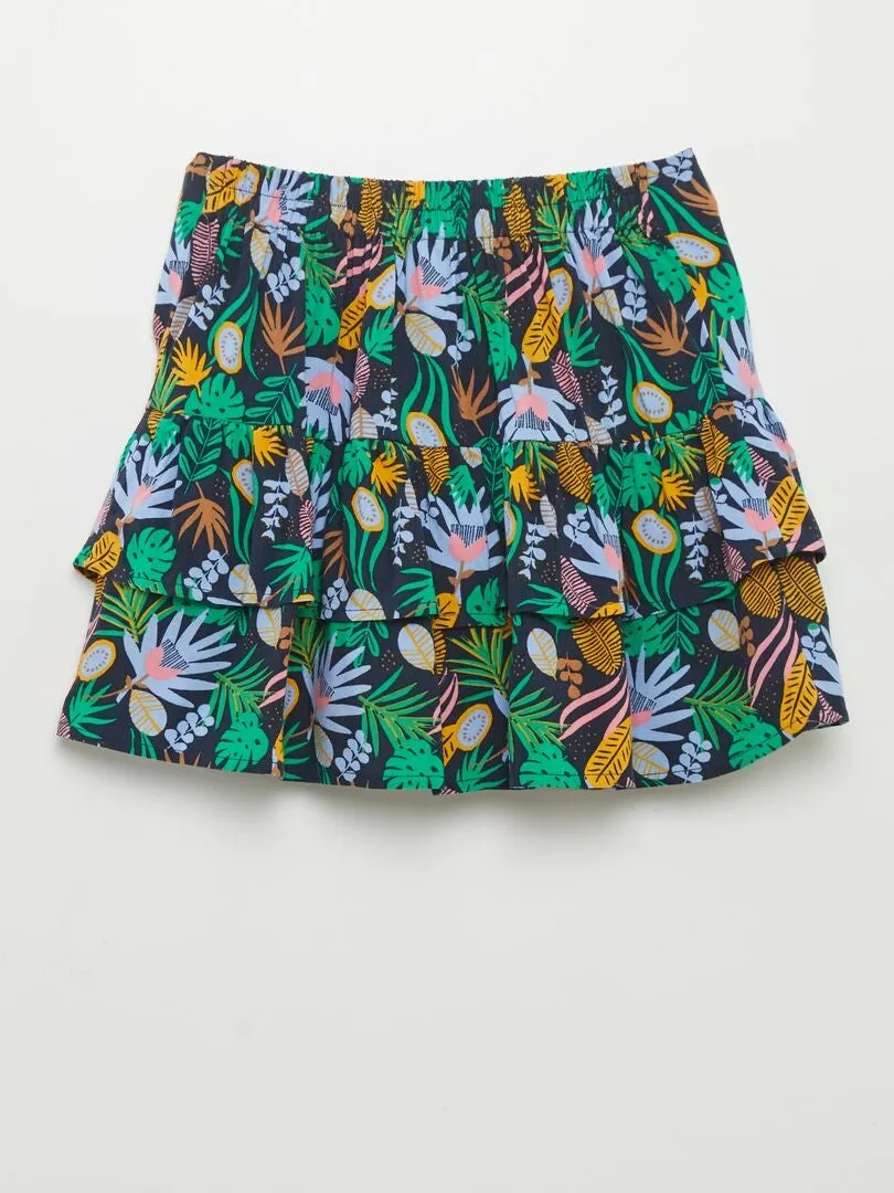 FALDA ESTAMPADA CON VOLANTE  AZUL
