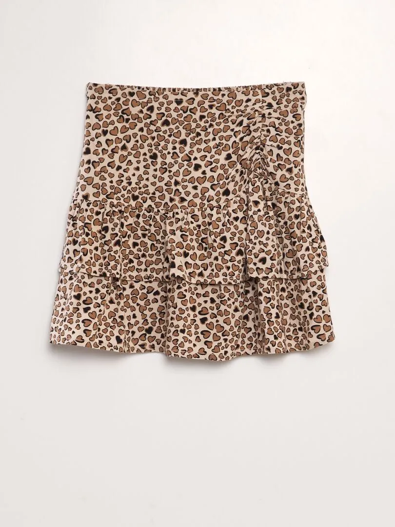 FALDA ESTAMPADA CON VOLANTE  BEIGE