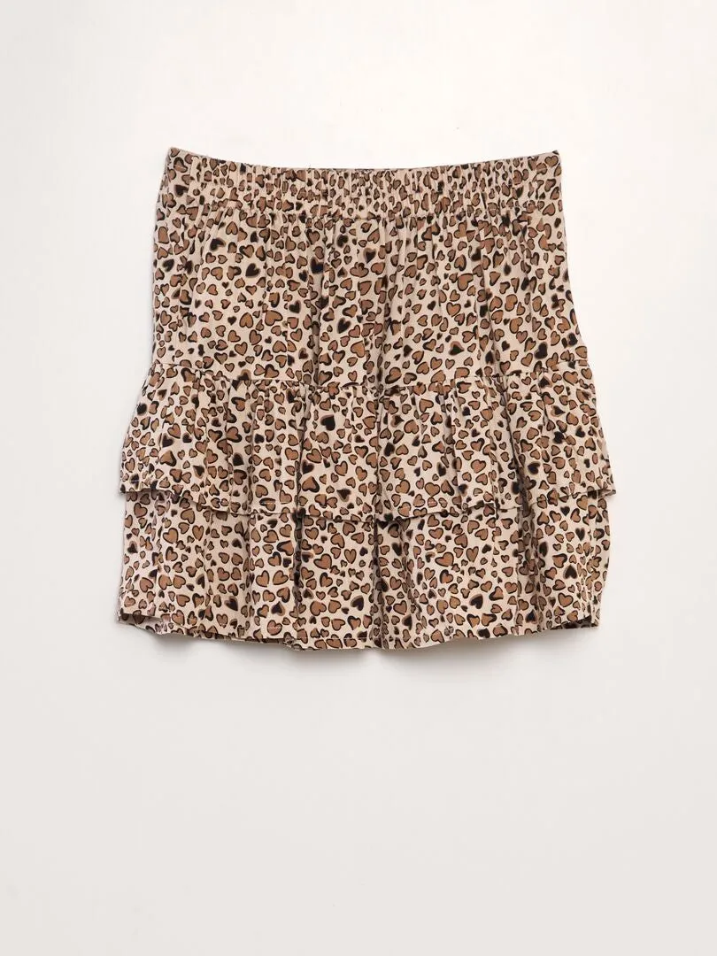 FALDA ESTAMPADA CON VOLANTE  BEIGE