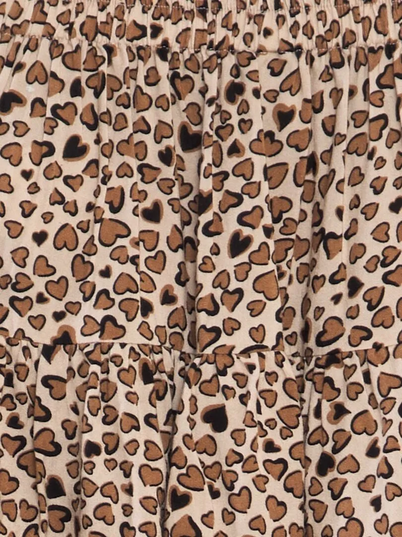 FALDA ESTAMPADA CON VOLANTE  BEIGE