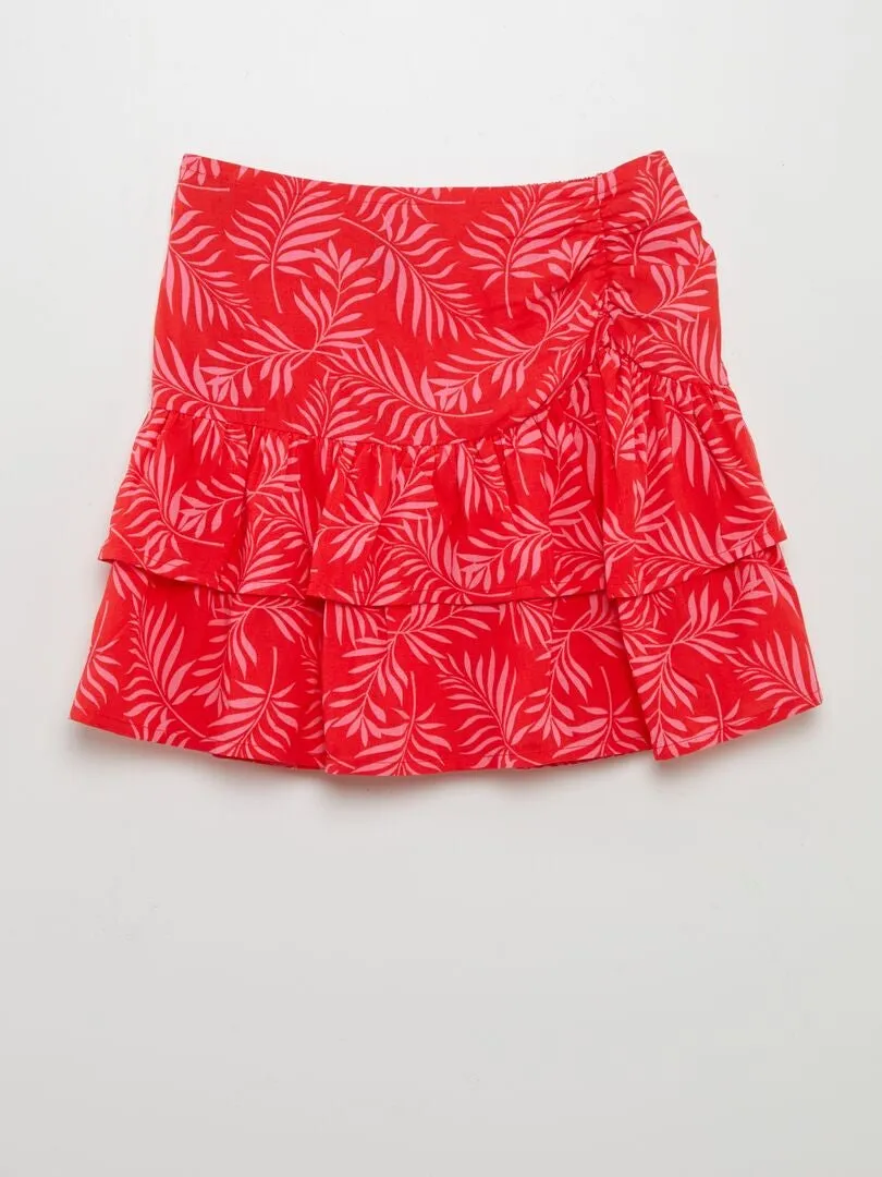 FALDA ESTAMPADA CON VOLANTE  ROJO