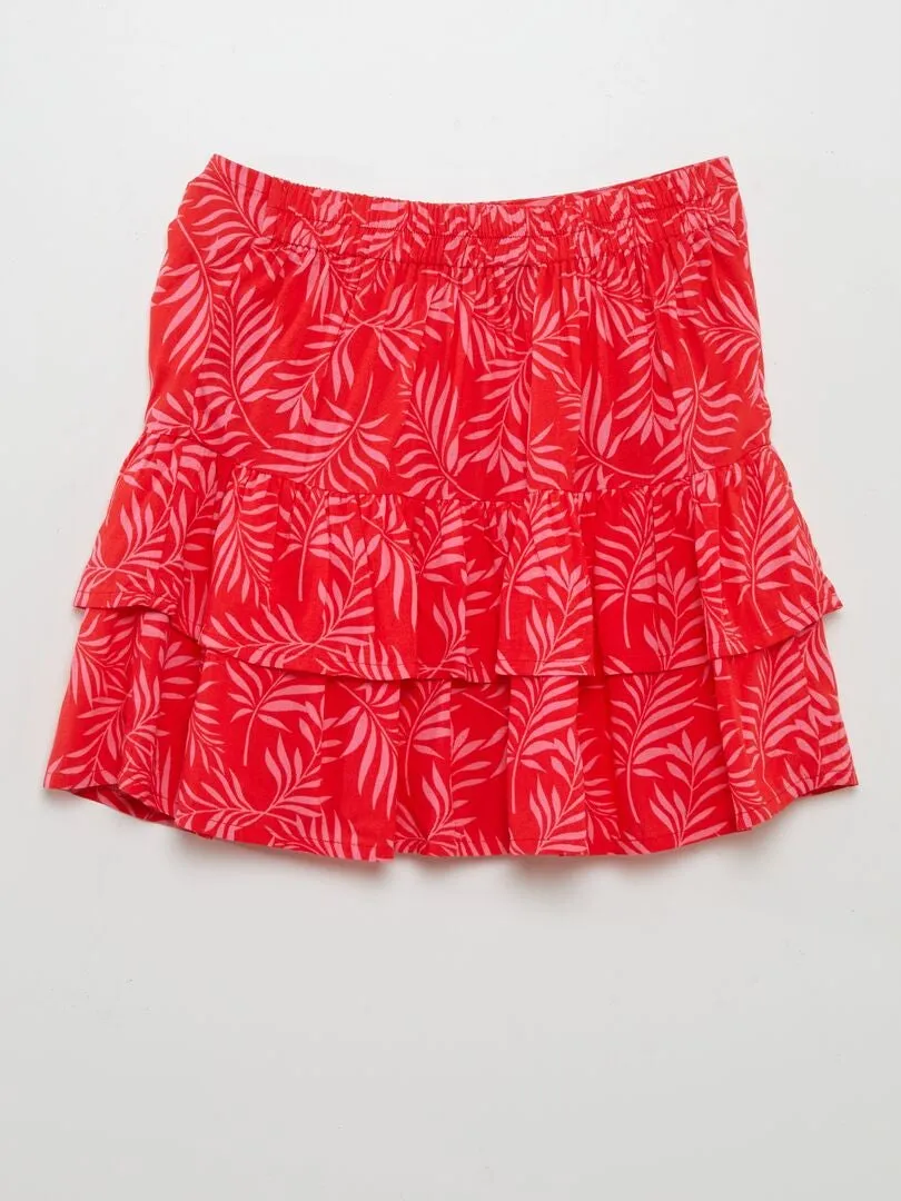 FALDA ESTAMPADA CON VOLANTE  ROJO