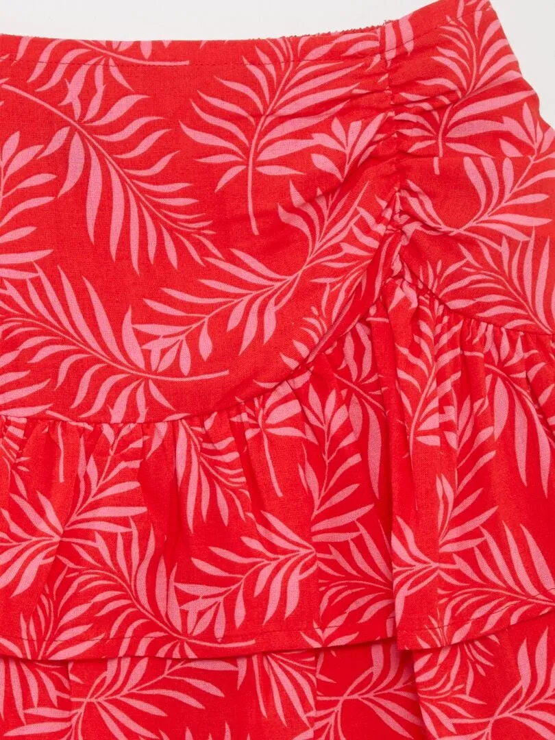 FALDA ESTAMPADA CON VOLANTE  ROJO