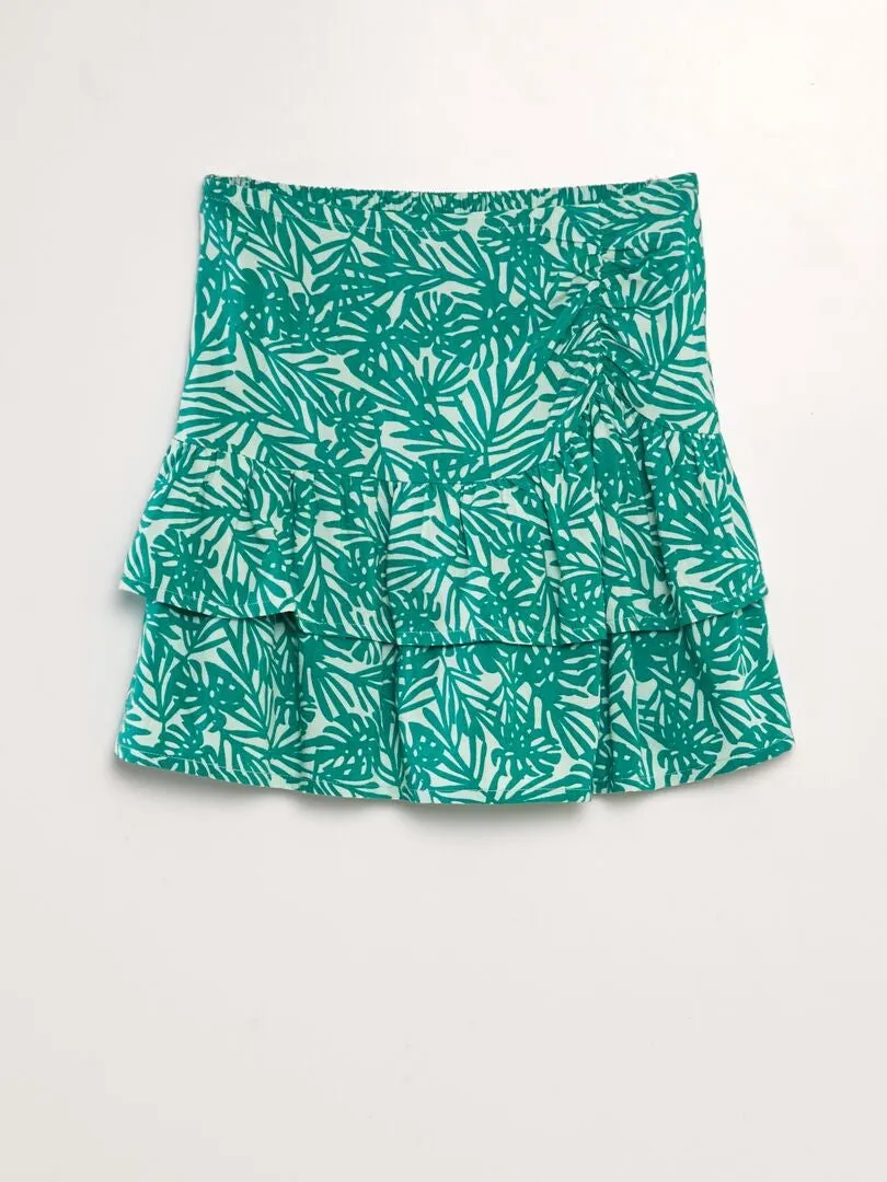 FALDA ESTAMPADA CON VOLANTE  VERDE