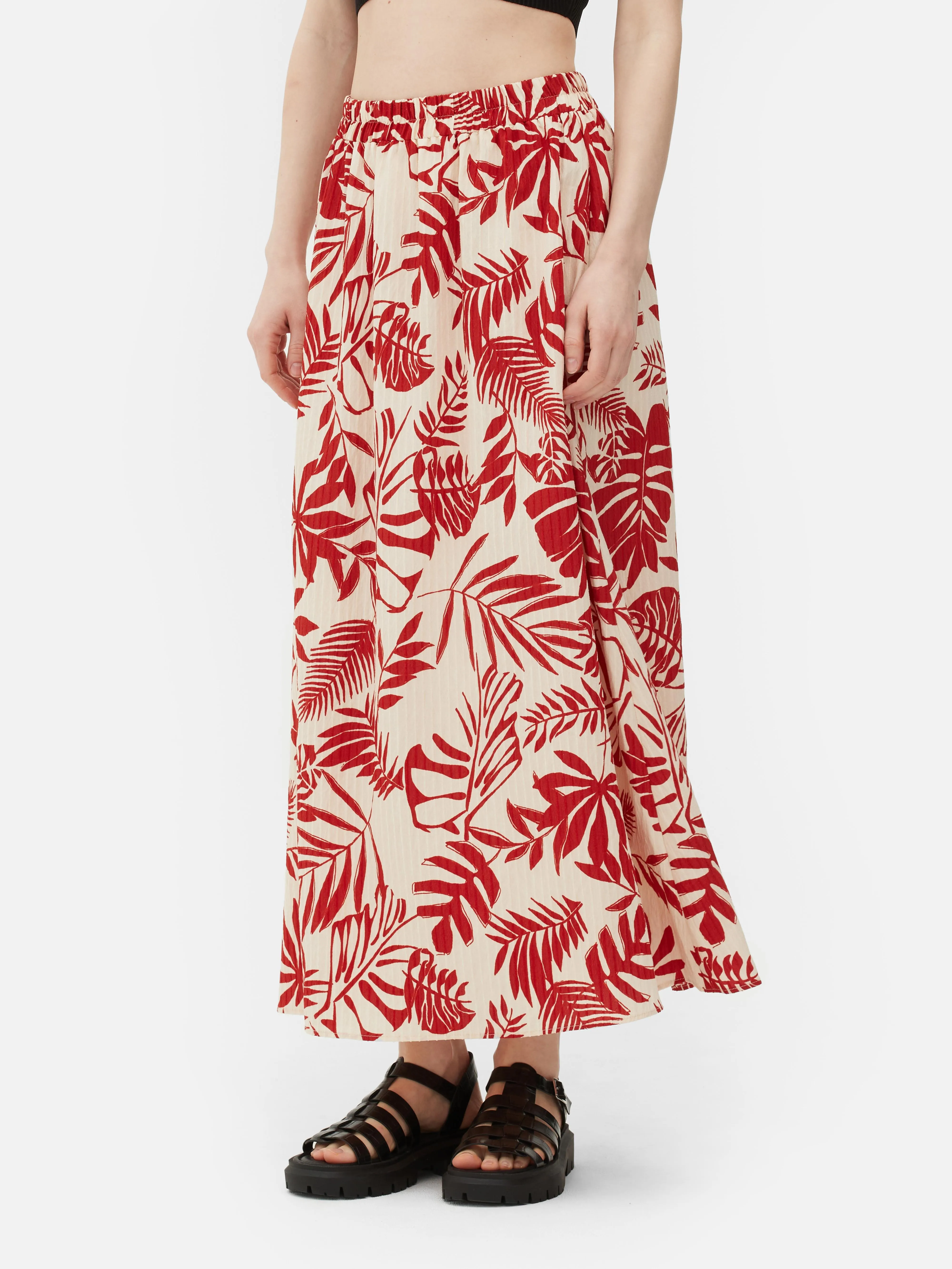 Falda midi con estampado de hojas