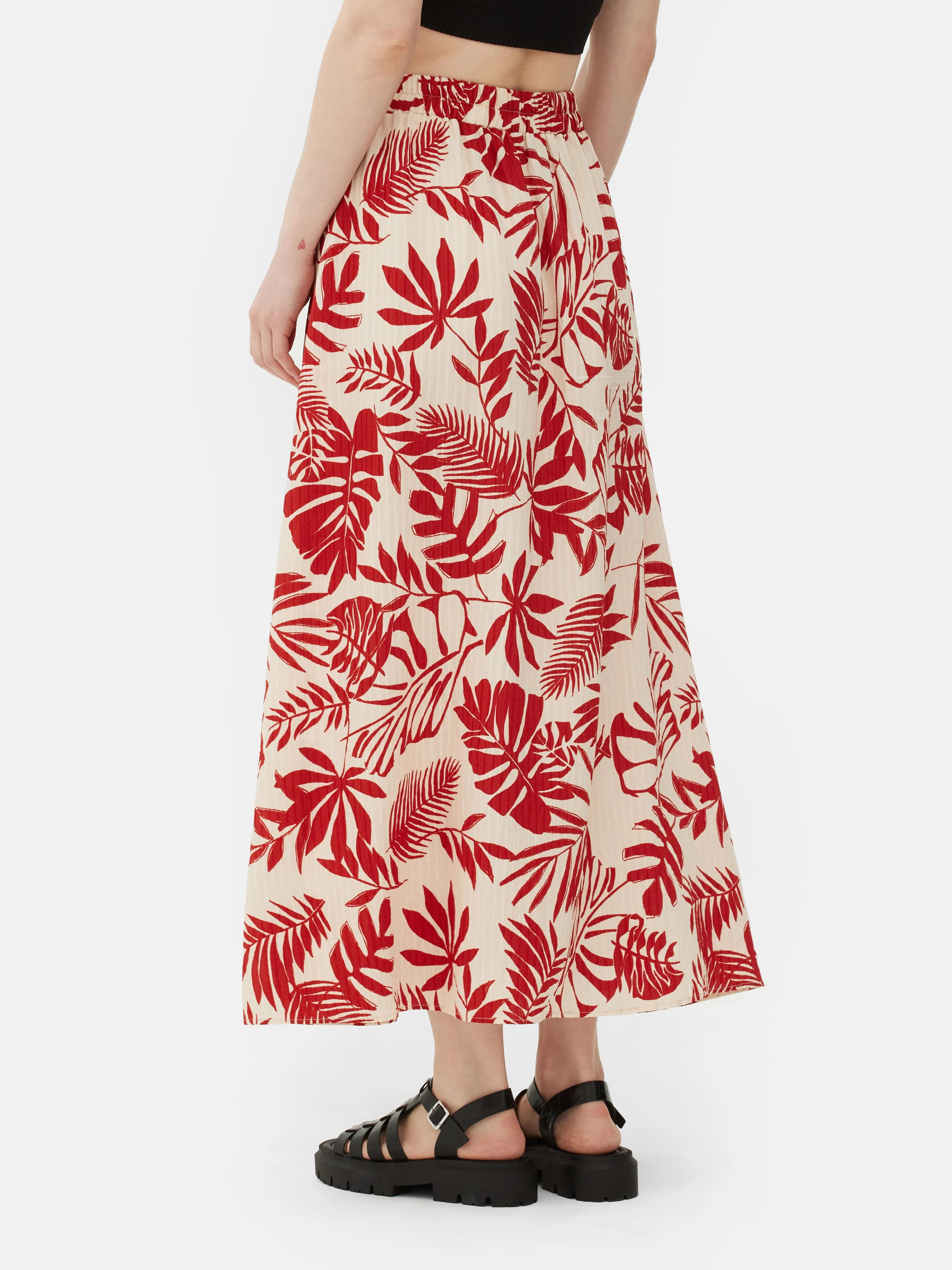 Falda midi con estampado de hojas