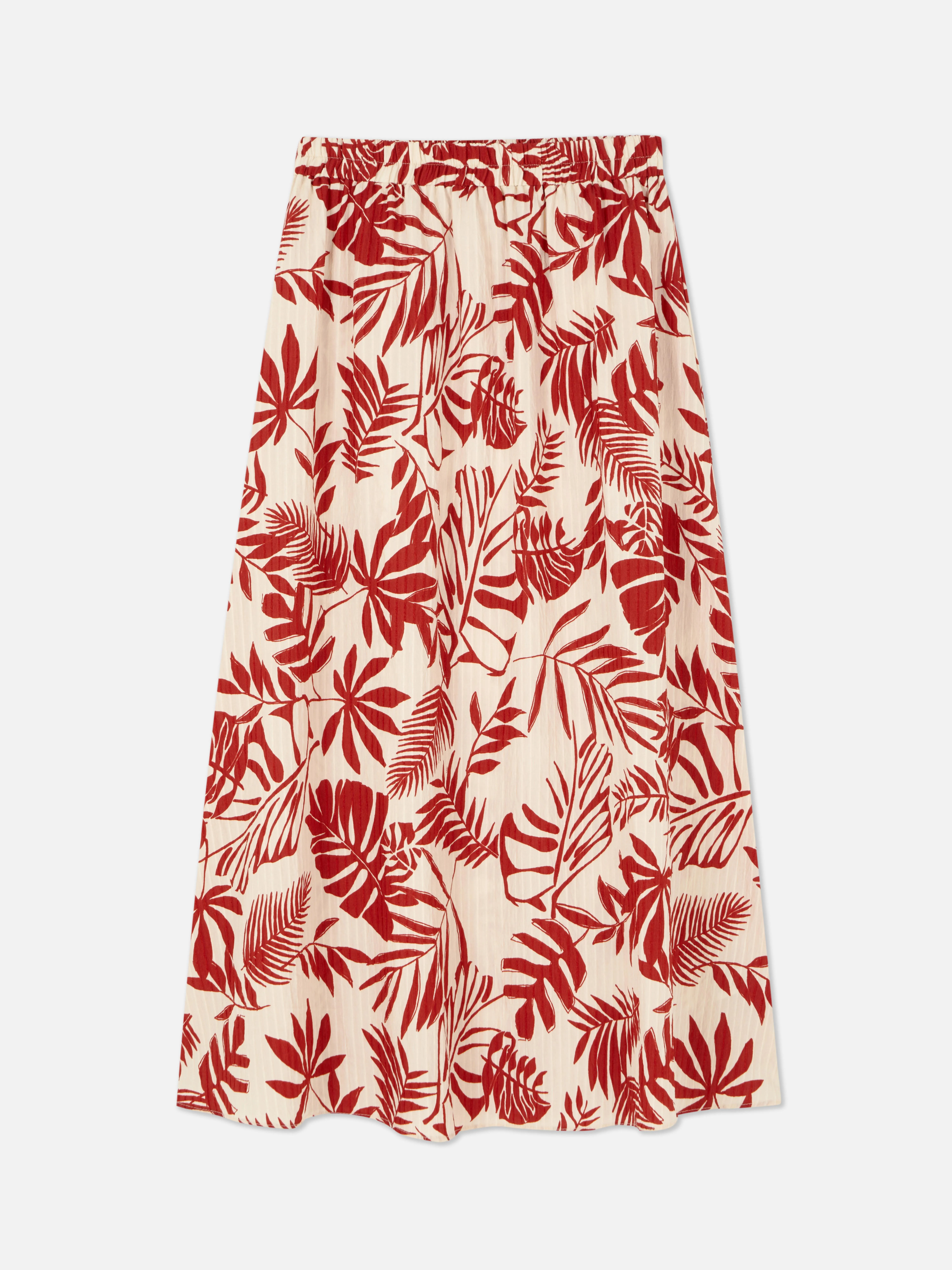 Falda midi con estampado de hojas