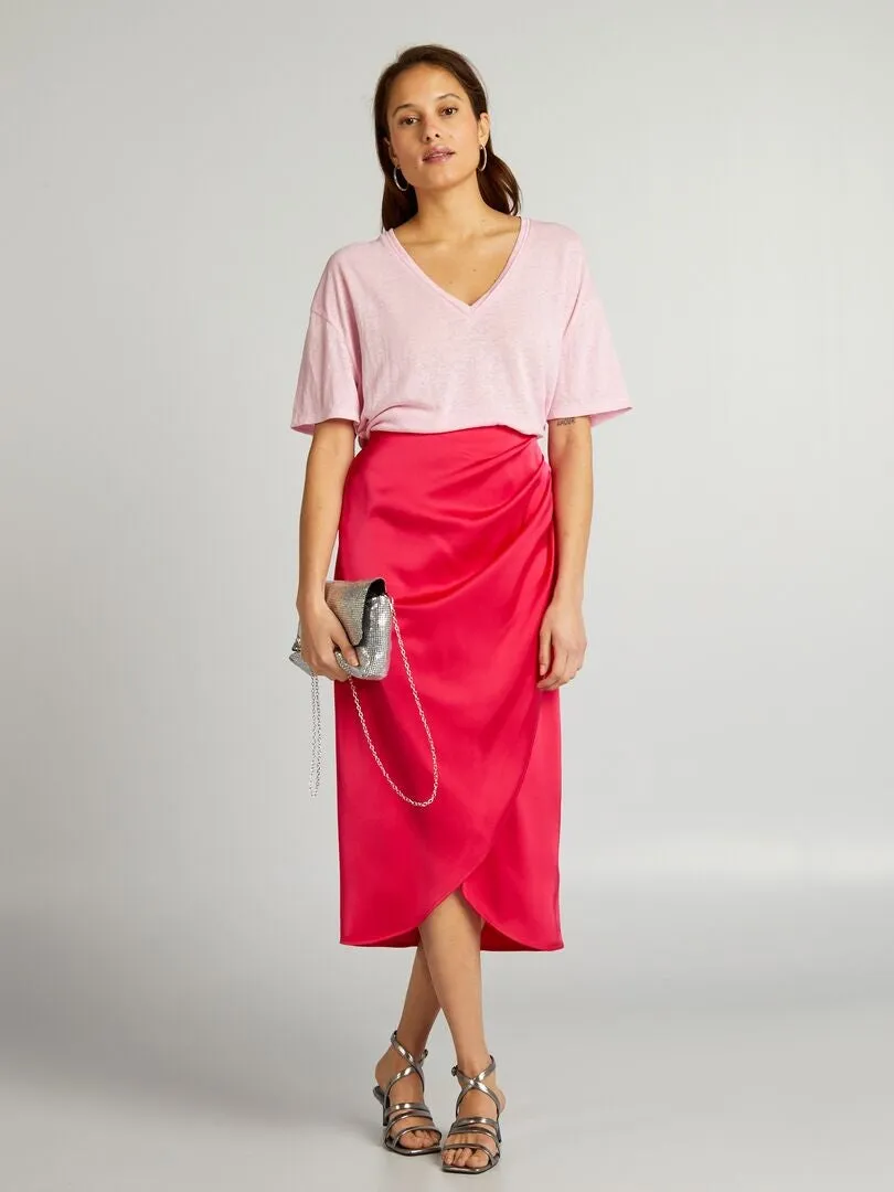 FALDA MIDI SATINADA  ROSA