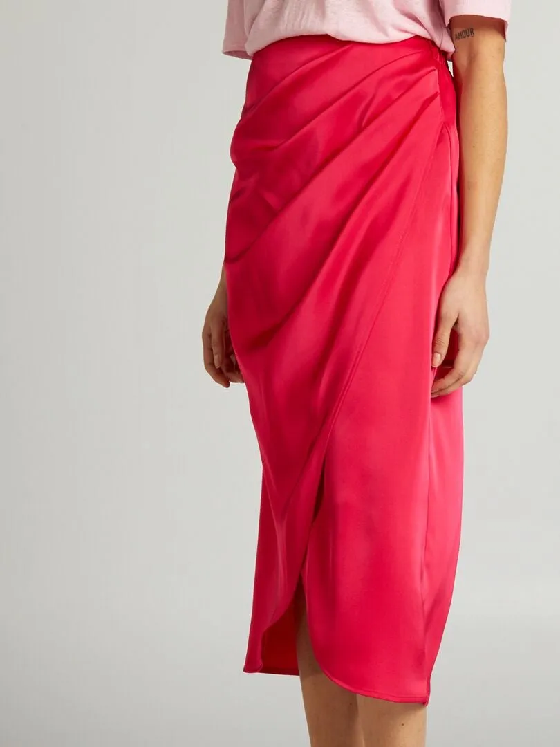 FALDA MIDI SATINADA  ROSA