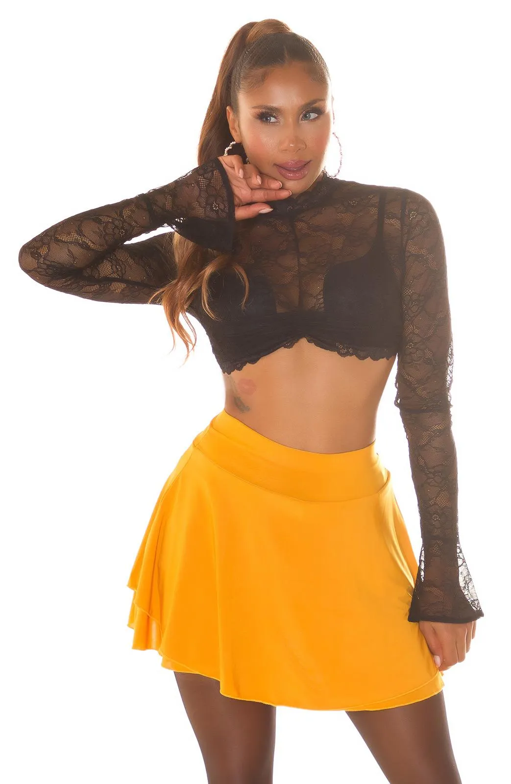 Falda pantalón cintura alta mostaza