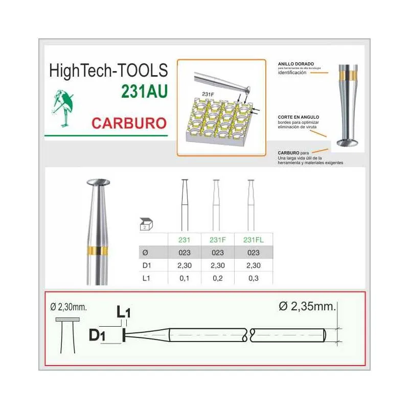 Fresa Carburo 231AU 0,10mm. Engastar C/2