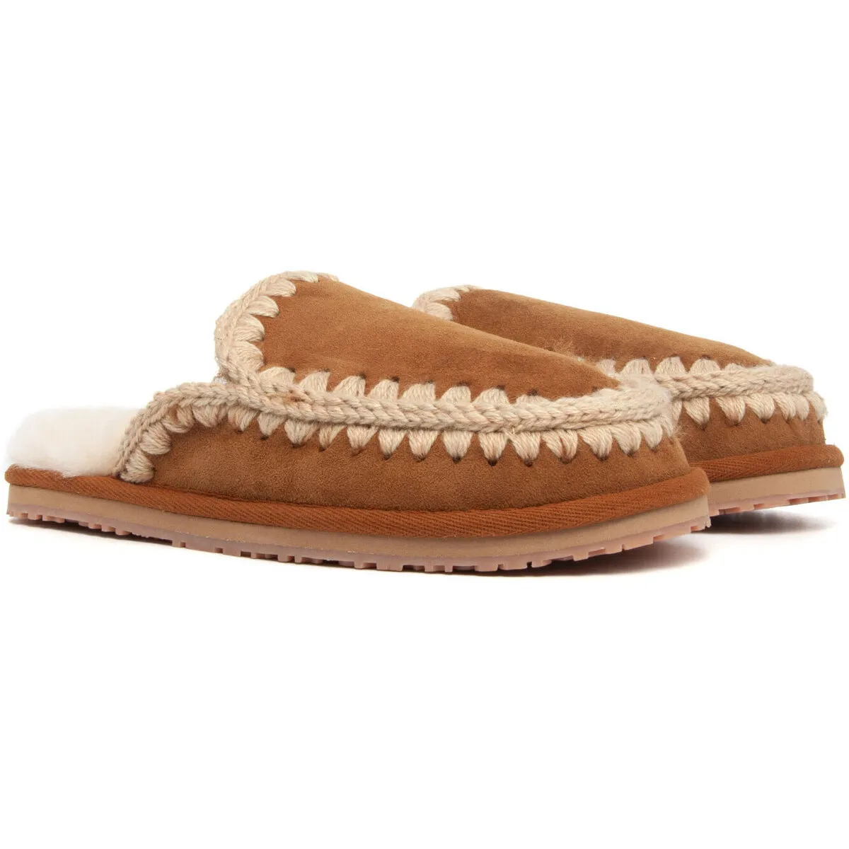 FW161007A SUEDE SLIPPER FULL ESKIMO STITCH COGNAC