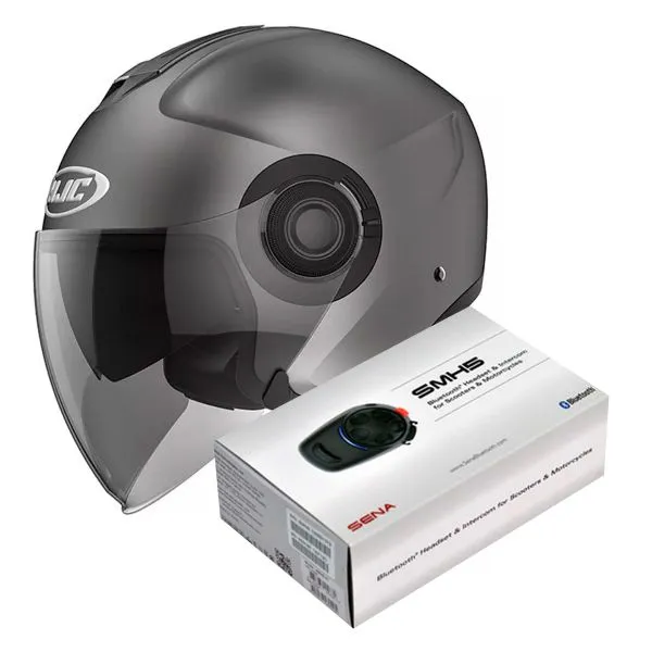 HJC I40 Semi Flat Titanium + Kit Bluetooth Sena SMH5 