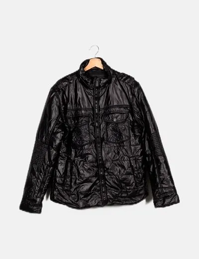 Jack & Jones Abrigo negro impermeable