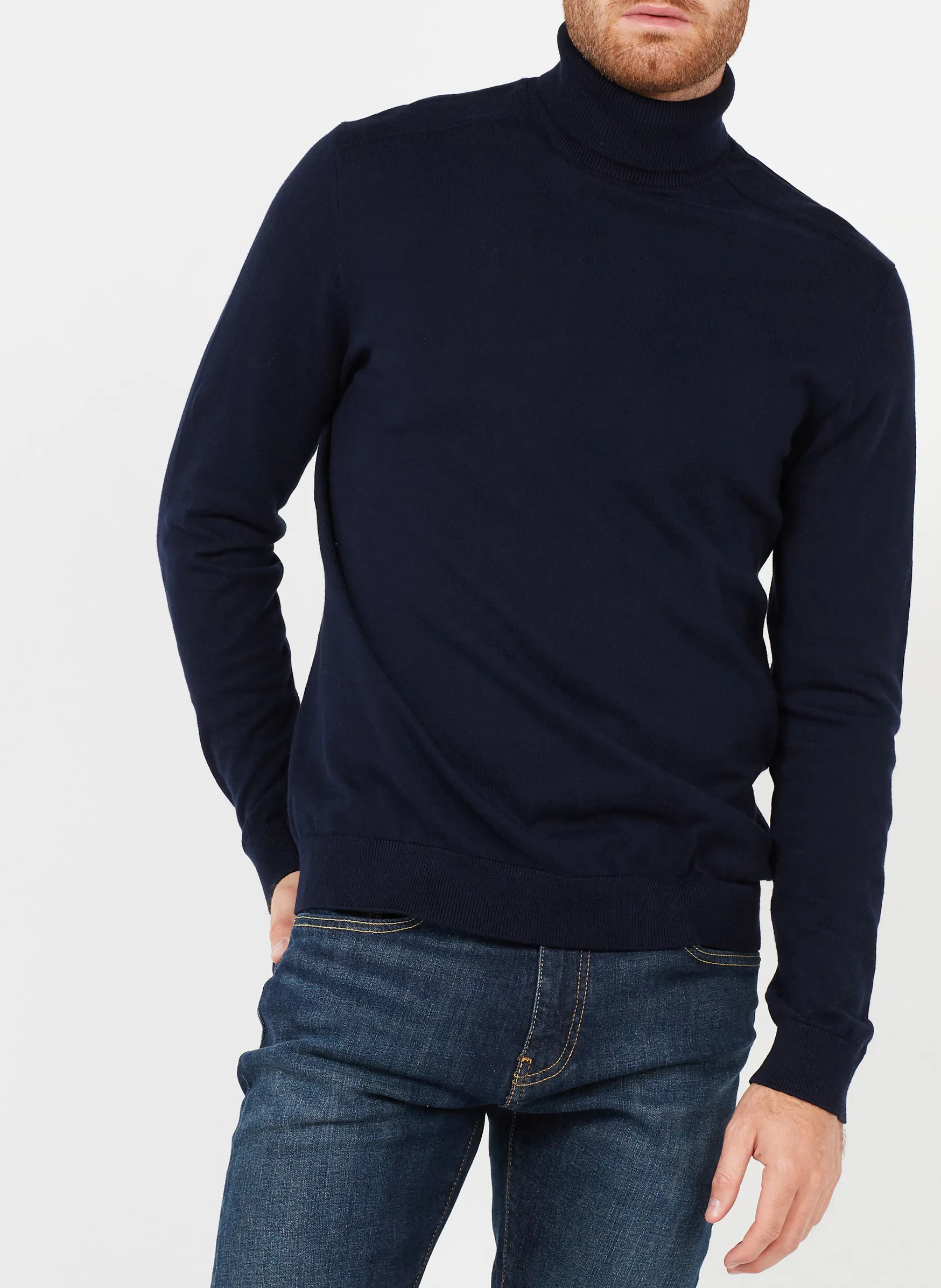 Jersey regular fit de algodón con cuello vuelto en azul