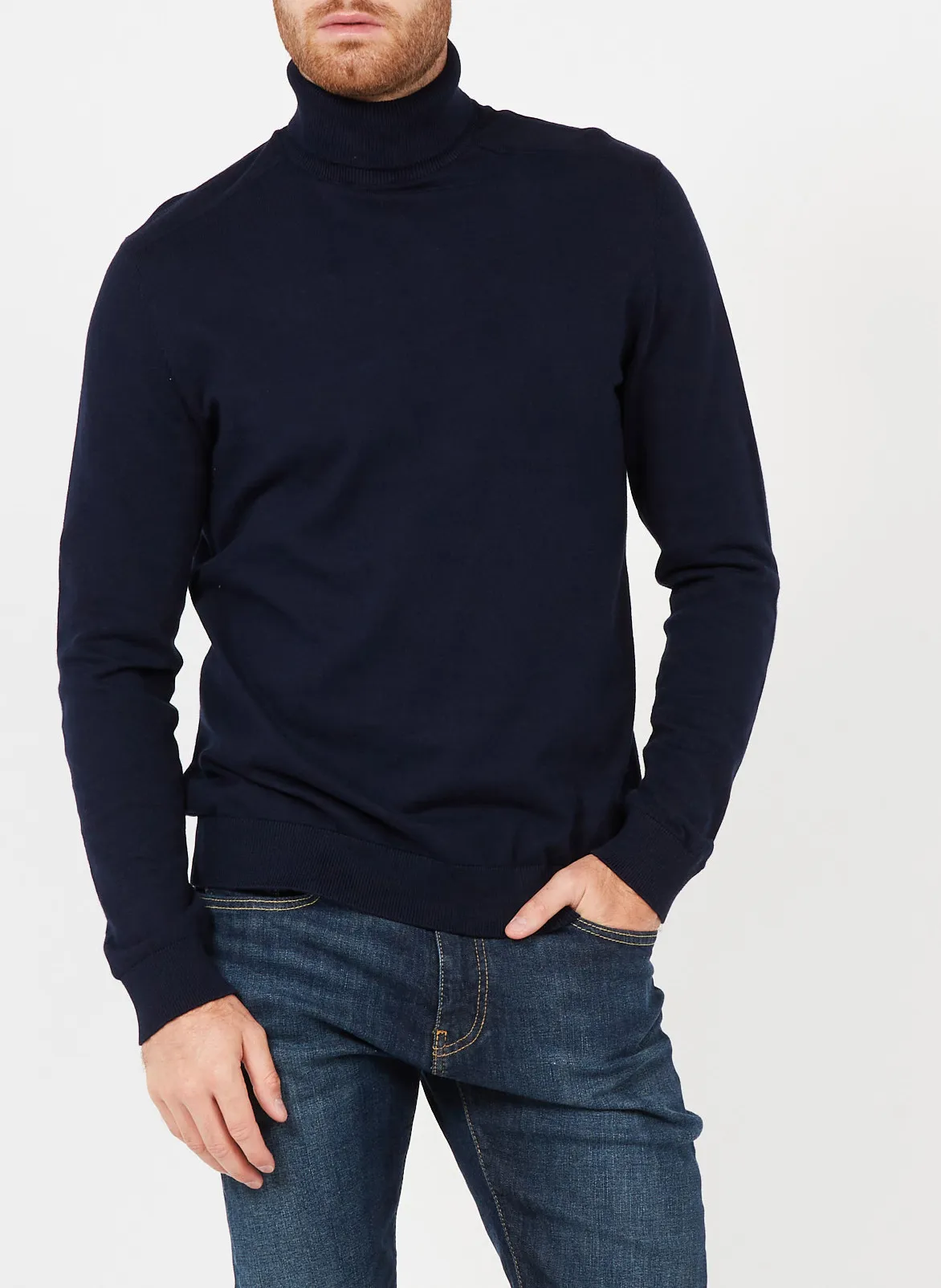 Jersey regular fit de algodón con cuello vuelto en azul
