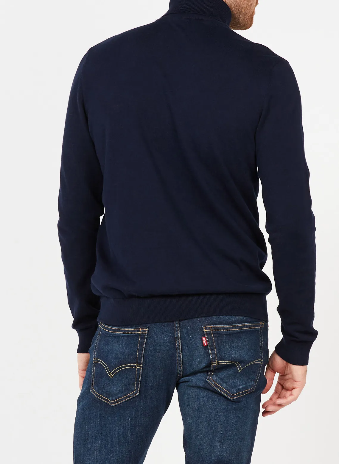Jersey regular fit de algodón con cuello vuelto en azul