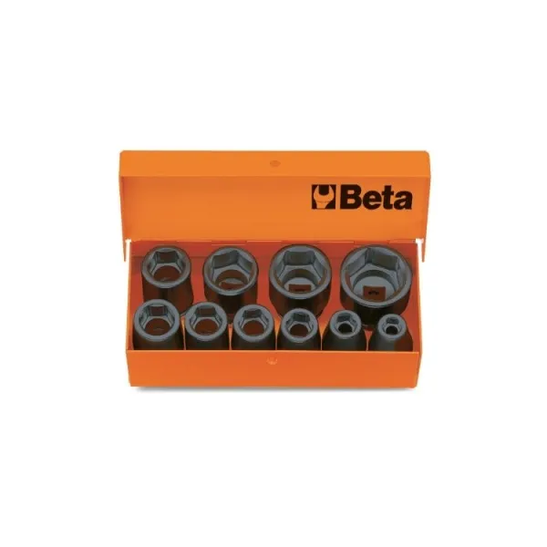Juego de 10 vasos de impacto de 3/8" hexagonales, en caja de chapa
