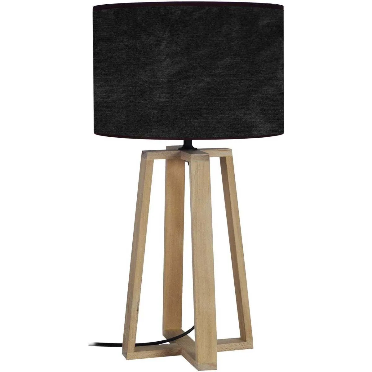 lámpara de noche redondo madera natural y negro
