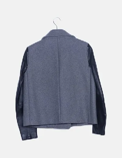 Maje Abrigo gris mangas de vinilo