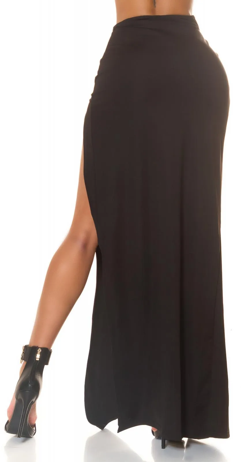 Maxi falda elegante en negro con recorte
