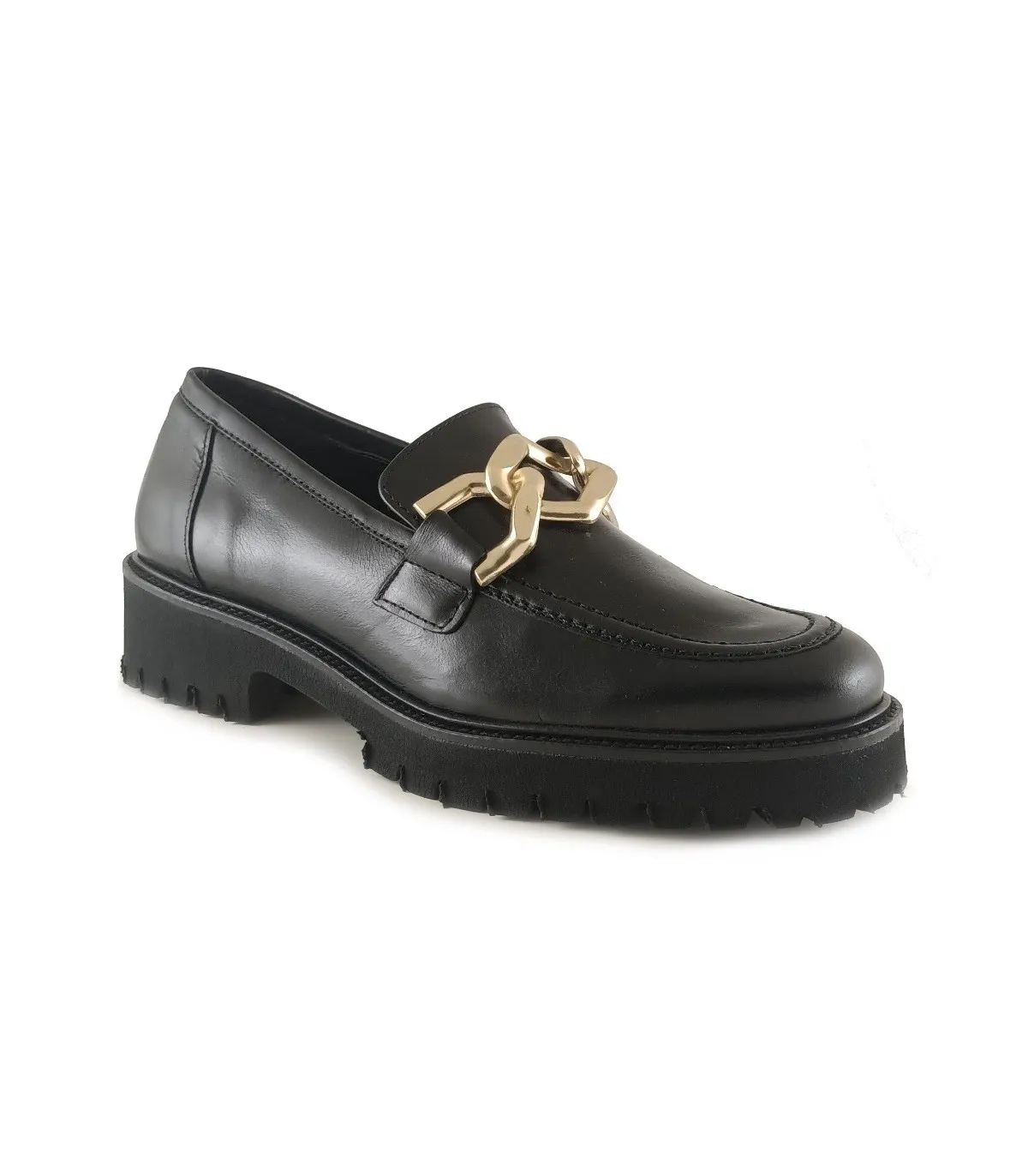 Mocasines con cadena en el empeine en color negro