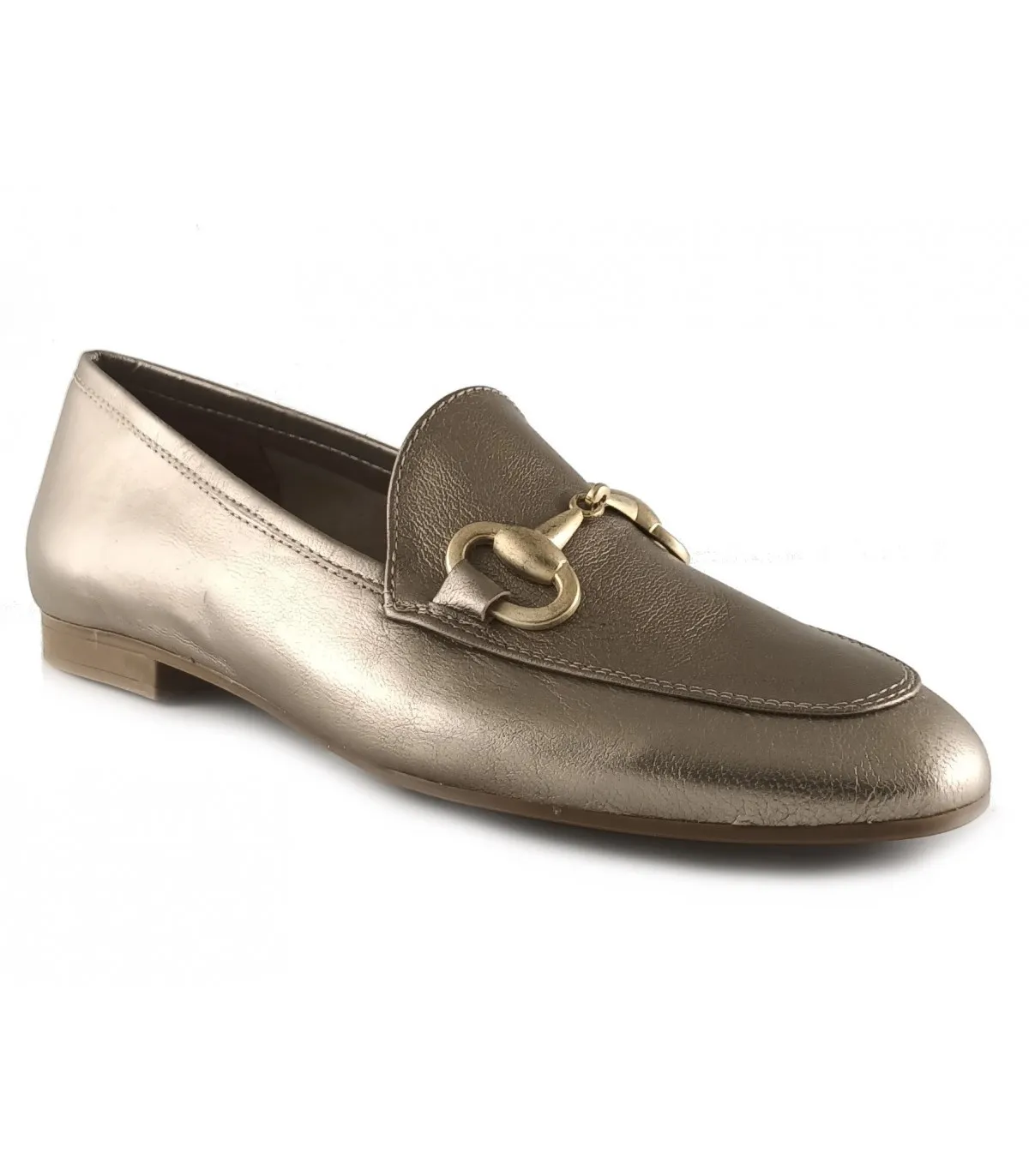 Mocasín con estribo en piel metal bronce