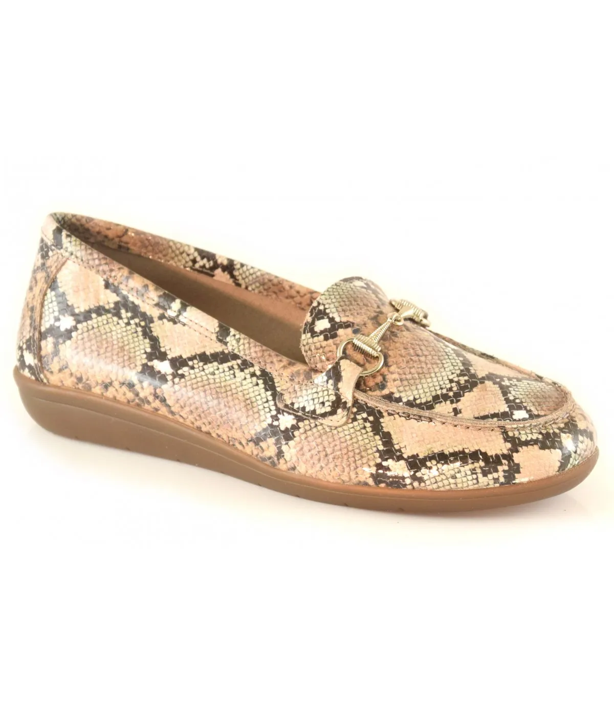 Mocasín para mujer en serpiente taupe