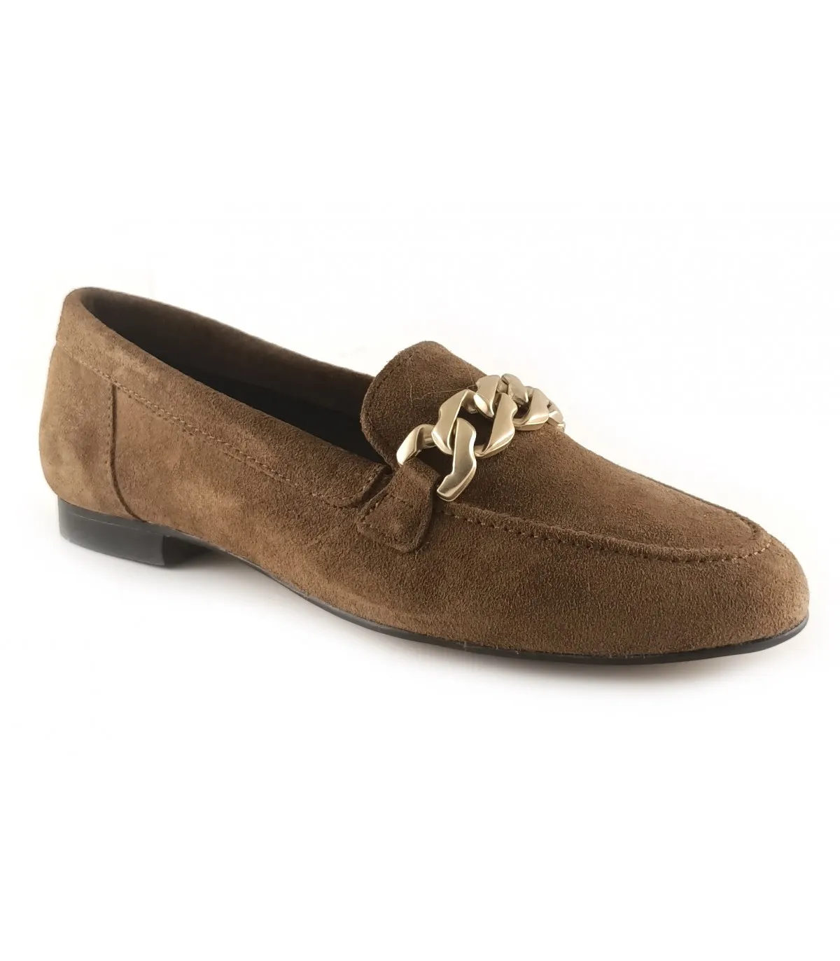 Mocasín para mujer en serraje tabaco