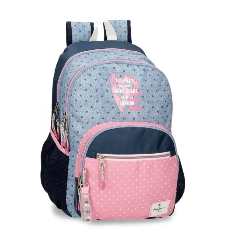 Mochila Pepe Jeans Noni denim doble compartimento azul, rosa