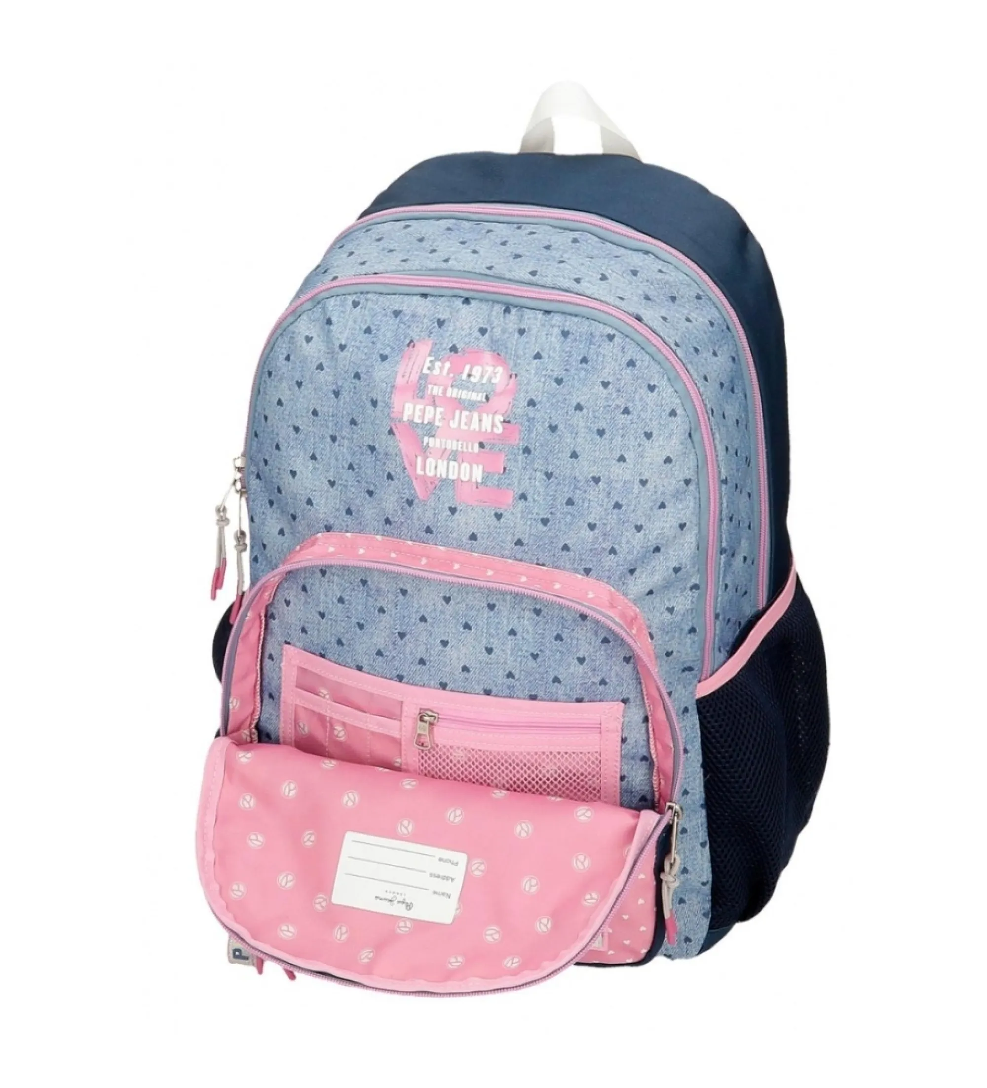 Mochila Pepe Jeans Noni denim doble compartimento azul, rosa