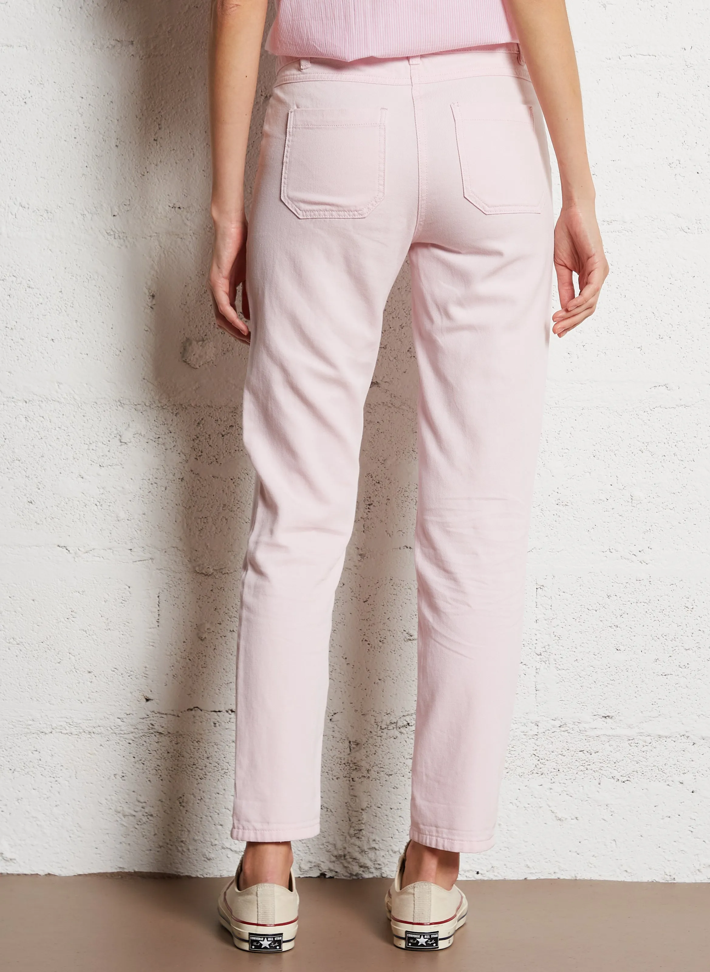 NALLA  PANTALóN SLIM DE ALGODóN ELáSTICO Y TALLE ALTO EN VIOLETA