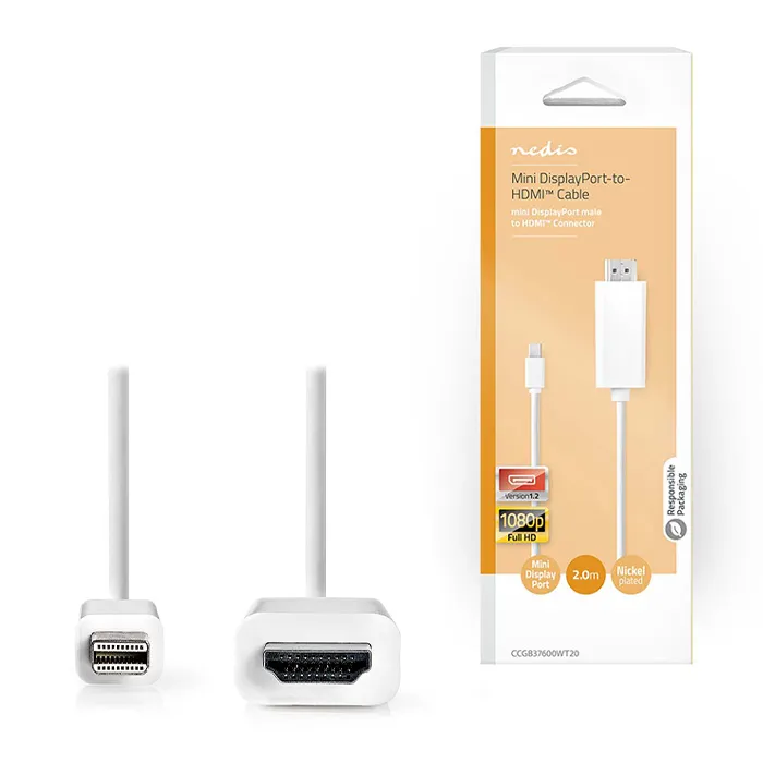 NEDIS CCGB37600WT20 CABLE MINI DISPLAYPORTHDMI MINI DISPLAYPORT MACHO  HDMI 2M BLANCO