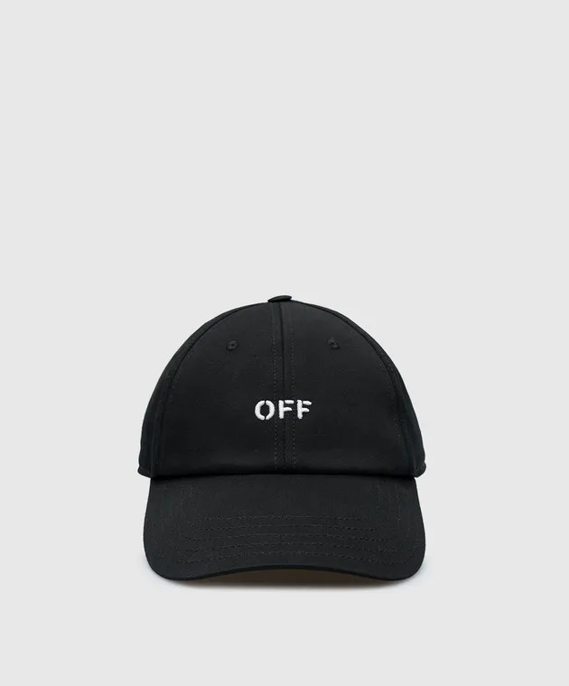 OFFWHITE BLACK CAP WITH CONTRASTING LOGO EMBROIDERY