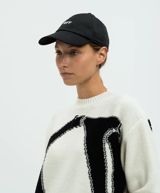 OFFWHITE BLACK CAP WITH CONTRASTING LOGO EMBROIDERY