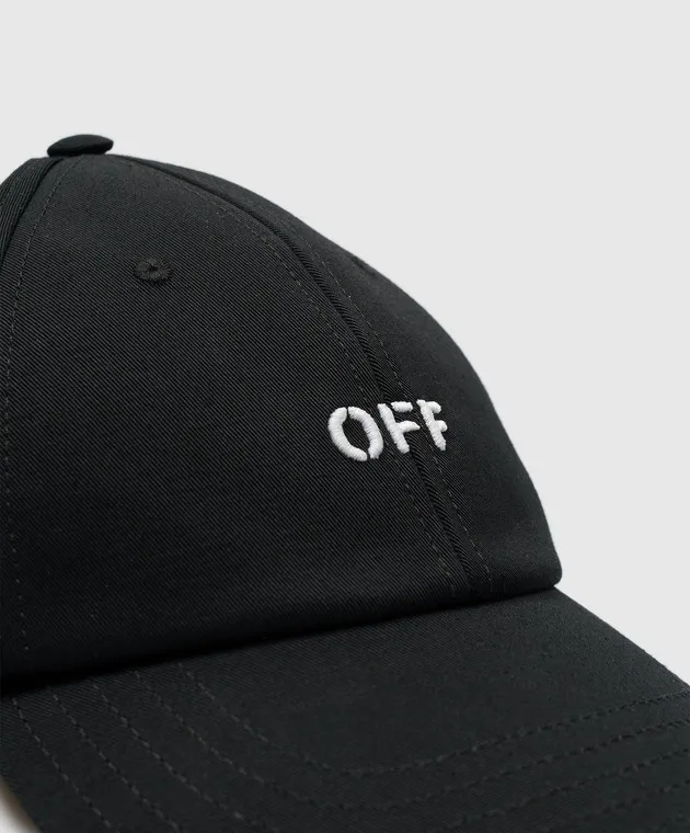 OFFWHITE BLACK CAP WITH CONTRASTING LOGO EMBROIDERY