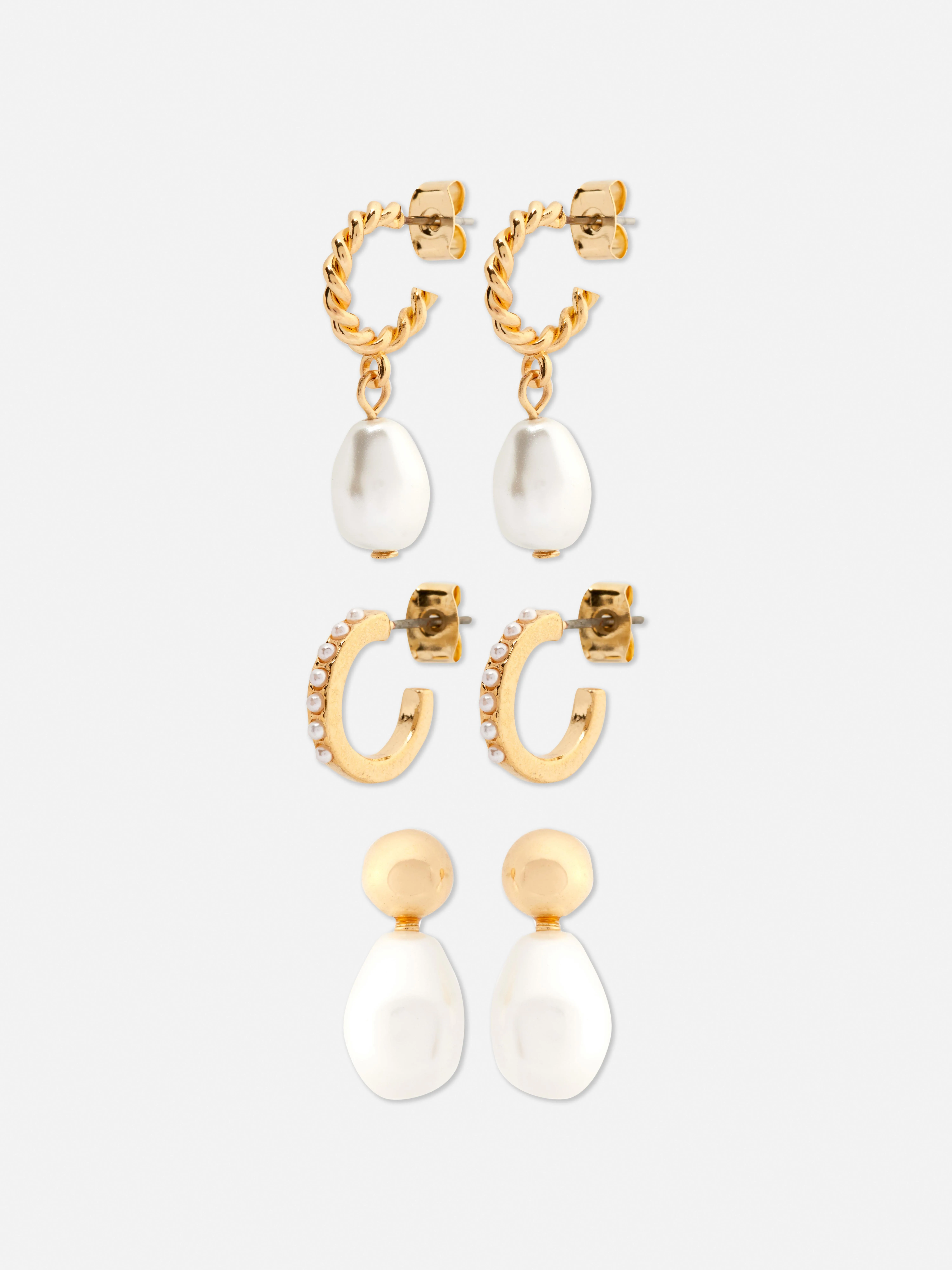 Pack de 3 pares de pendientes con perlas sintéticas