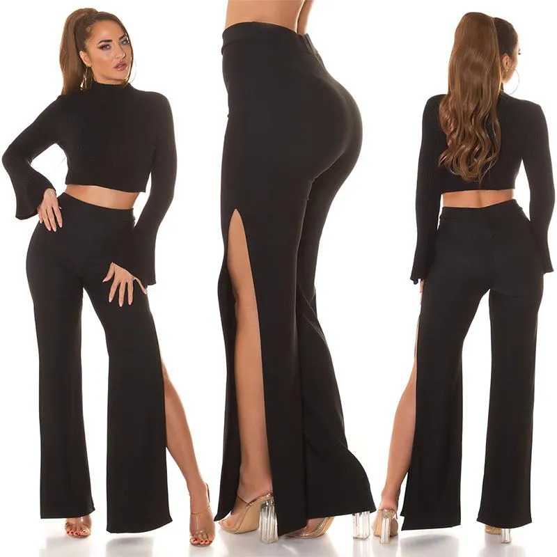 Pantalones con abertura y cintura alta