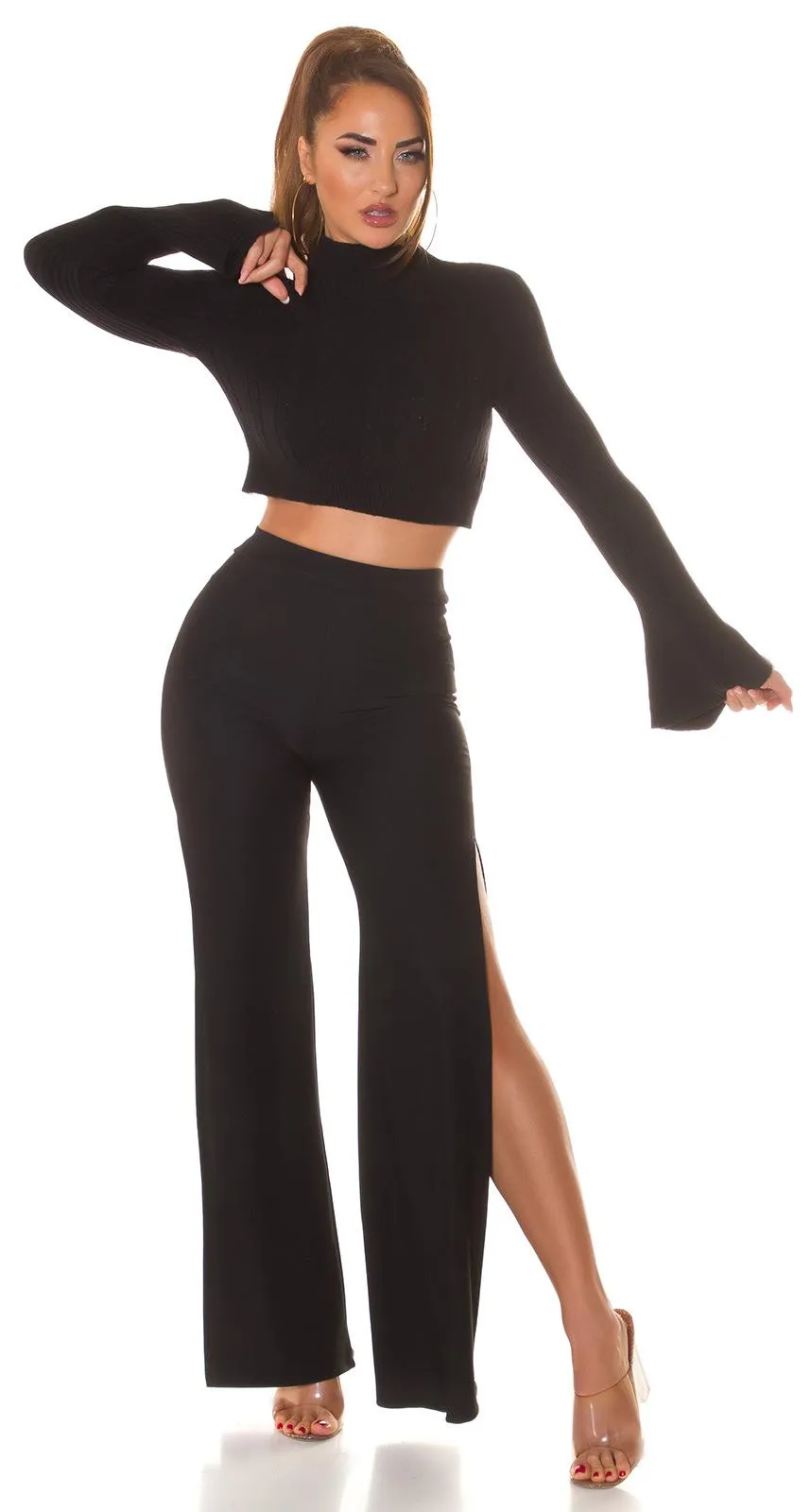 Pantalones con abertura y cintura alta