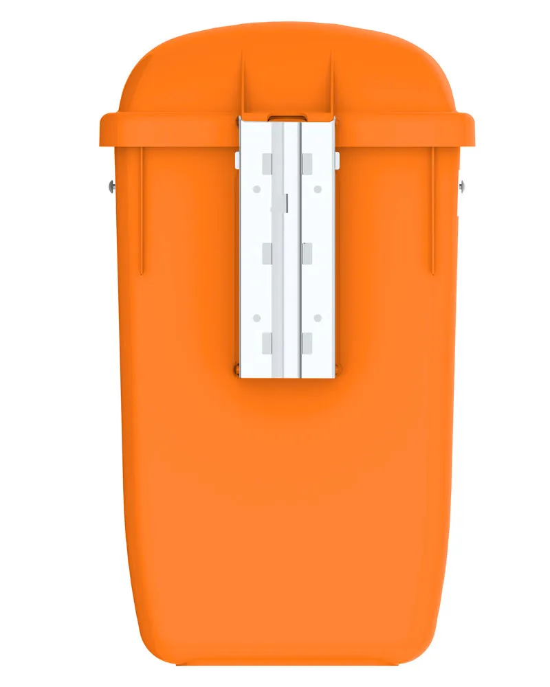 Papelera de exteriores en polietileno (PE), montaje en la pared, volumen de 50 litros, naranja