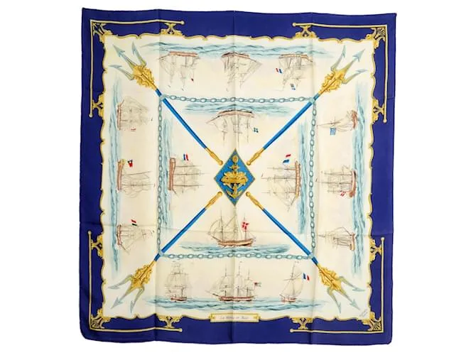 Pañuelo de seda Hermès Foulard Carré 90 Marine en bois 2000 Multicolor Azul 