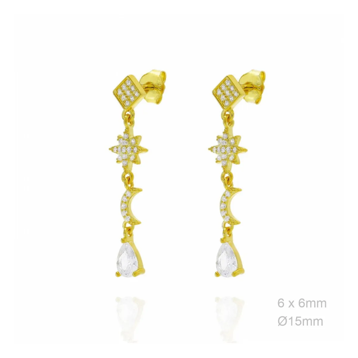 PENDIENTES LUNA ESTRELLA GOTA PLATA DORADA  JOYAS DE IRENE