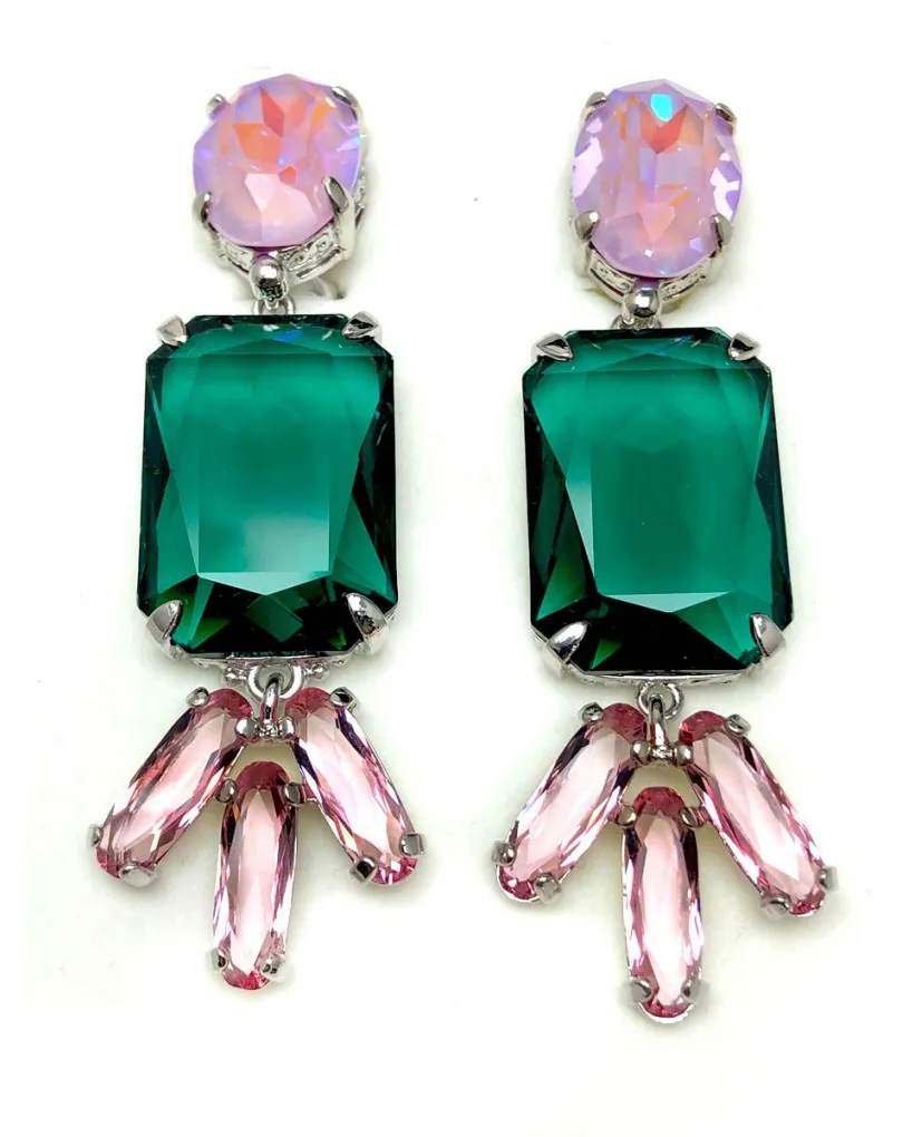 PENDIENTES MUJER LARGOS JOYERIA LAVANDA ESMERALDA Y ROSA