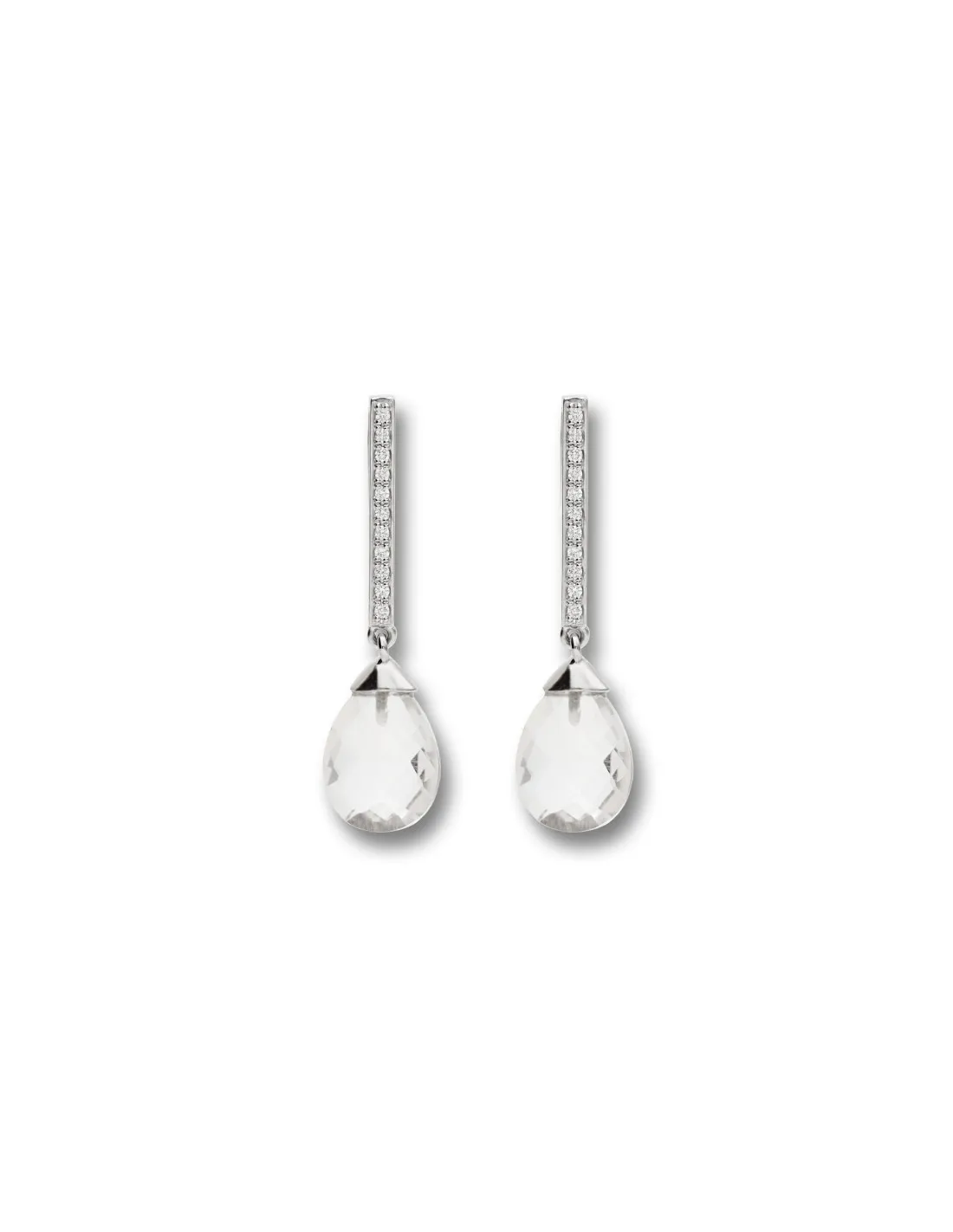 Pendientes Oro Blanco, Diamantes Y Cristal De Roca