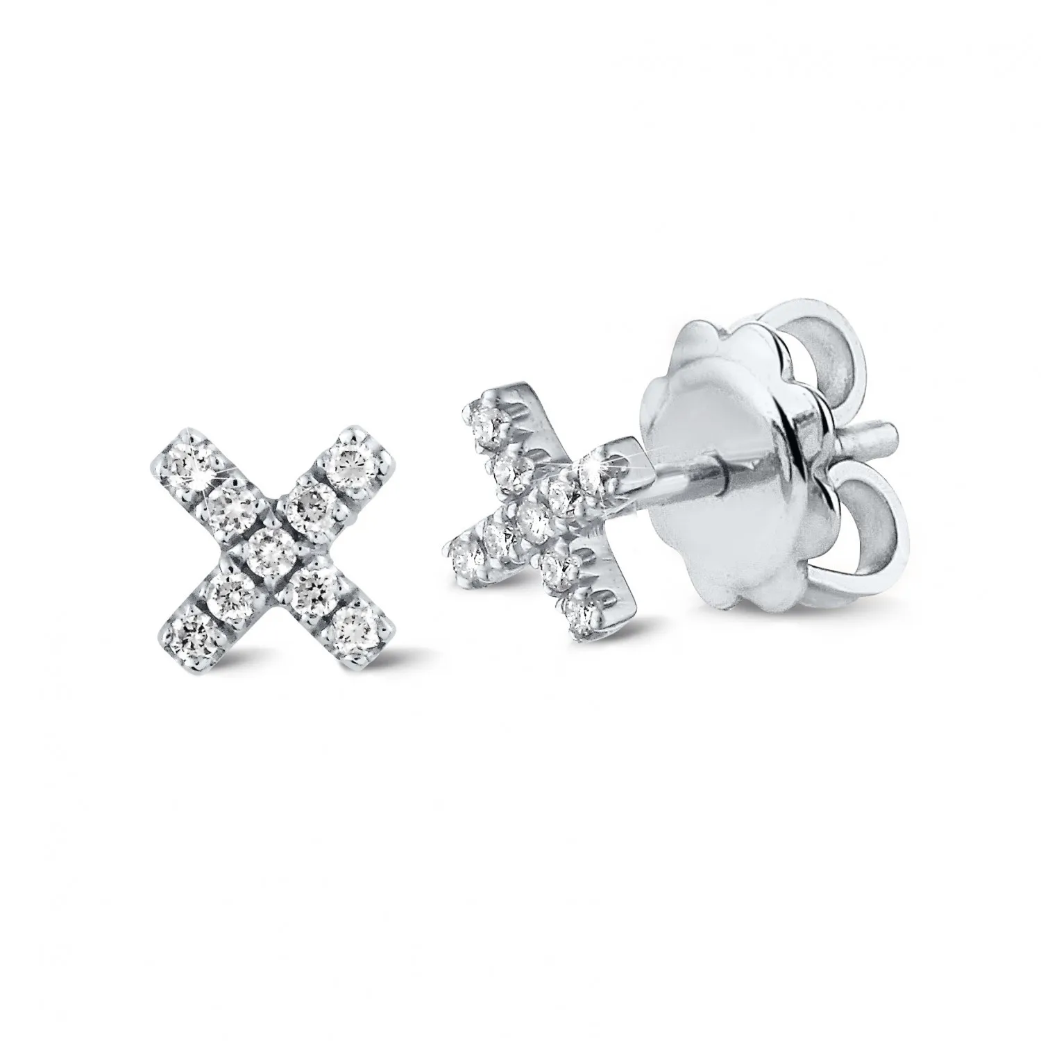 Pendientes XX en oro blanco con pequeños diamantes redondos 