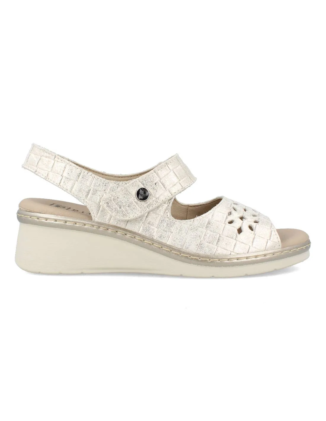 PITILLOS  SANDALIA CUñA TROQUELADO COCO VELCRO ORO
