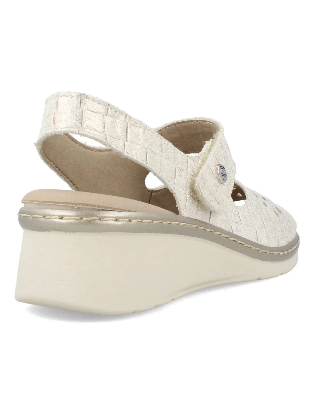 PITILLOS  SANDALIA CUñA TROQUELADO COCO VELCRO ORO