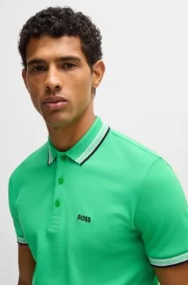 Polo Paddy de piqué de algodón con logo en contraste